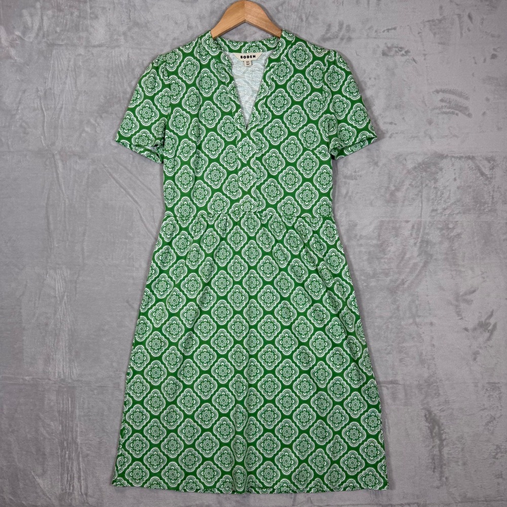 Lot of 2 Boden Naomi Dresses Size 4L Long Green Blue Geometric Abstract Pockets - Picture 2 of 16